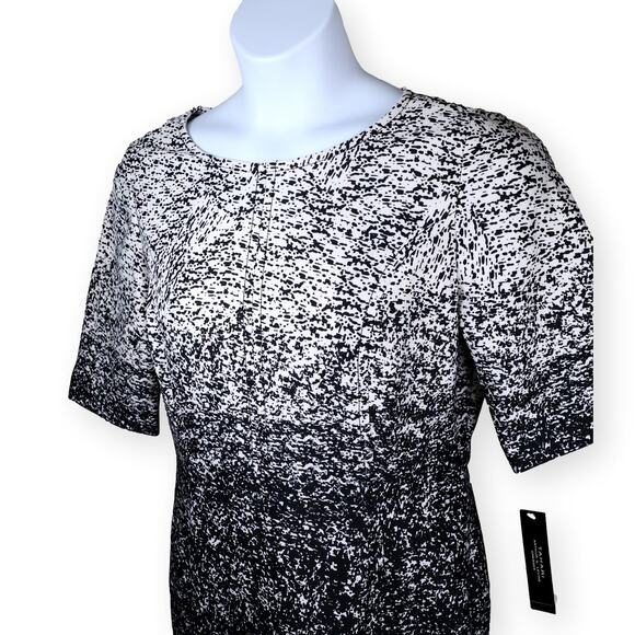 Tahari ASL Black Ivory "Bryant" Abstract Sheath Scuba Dress 14 NWT - Picture 7 of 9